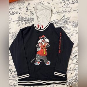 Black and White Hoodie with Cartoon Graphic size 12